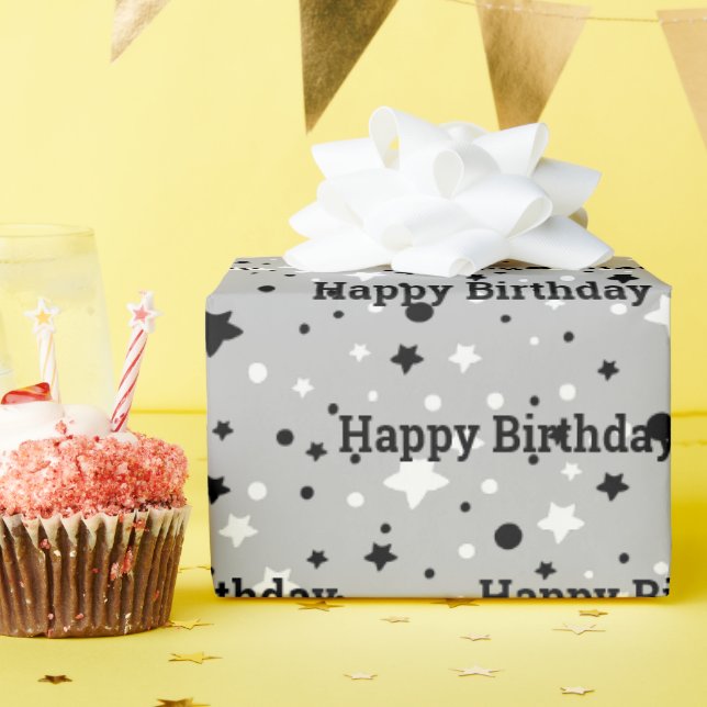 Papier Cadeau Étoiles D'Anniversaire Sur Papier Gris (Fête d'anniversaire)