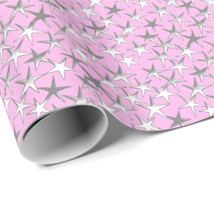 Papier Cadeau Etoiles d'argent sur Pastel Pink