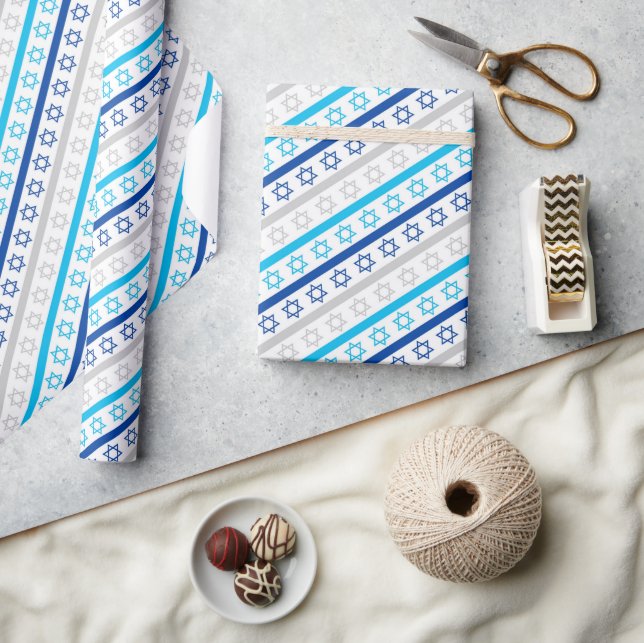Papier Cadeau Étoiles De David Pour Hanoukka (Artisanat)
