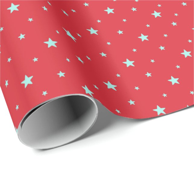 Papier Cadeau Étoiles de Noël blanches en rouge (Coin rond)