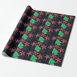 Papier Cadeau étoiles de Noël et biscuits d'arbre