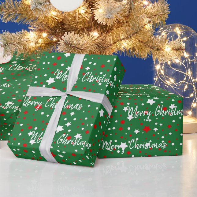 Papier Cadeau Étoiles De Noël Sur Vert (Vacances)