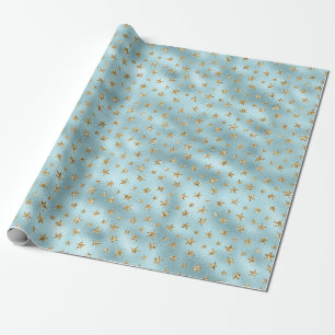Papier Cadeau Étoiles de Parties scintillant d'or Aqua Mint