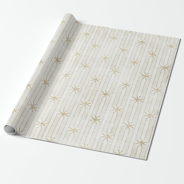 Papier Cadeau Etoiles de Parties scintillant d'or sur bandes (Déroulé)