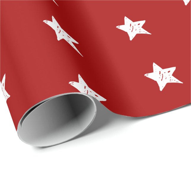 Papier Cadeau Étoiles de rouge et de blanc (Coin rond)