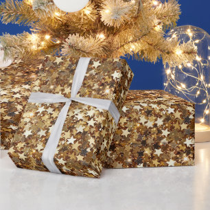 Papier Cadeau Étoiles d'étincelles d'or