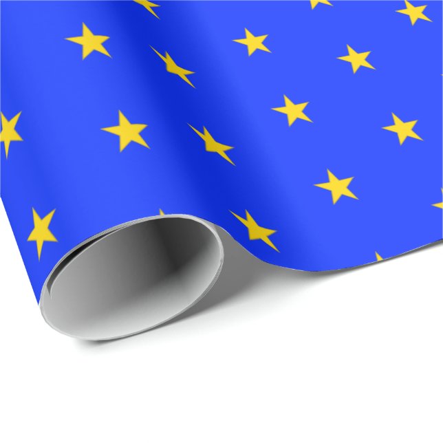 Papier Cadeau Étoiles d'excellence en or et bleu (Coin rond)