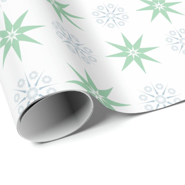 Papier Cadeau Étoiles d'hiver et Snowflakes Motif Blanc (Coin rond)