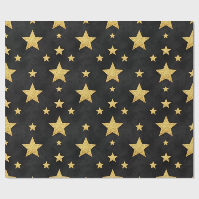 Papier Cadeau étoiles d'or en noir par Natasha Us (Plat)