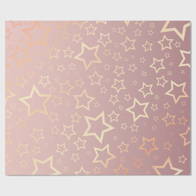 Papier Cadeau étoiles d'or opulentes sur motif rose (Plat)
