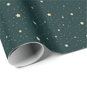 Papier Cadeau Étoiles D'Or Sur Vert