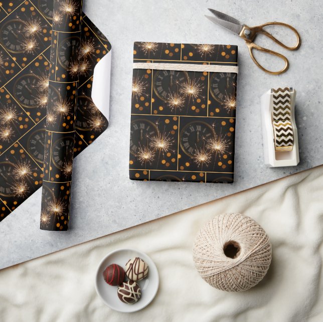Papier Cadeau Étoiles du Nouvel An sur une horloge de minuit (Artisanat)