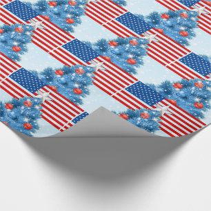 Papier Cadeau Étoiles et bandes Rouges Blancs Bleus Noël USA