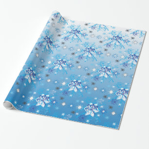 Papier Cadeau Étoiles et flocons de neige bleu et blanc complexe