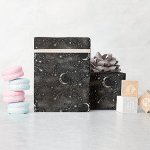 Papier Cadeau Étoiles et Lune Céleste Mystique Nuit Noire