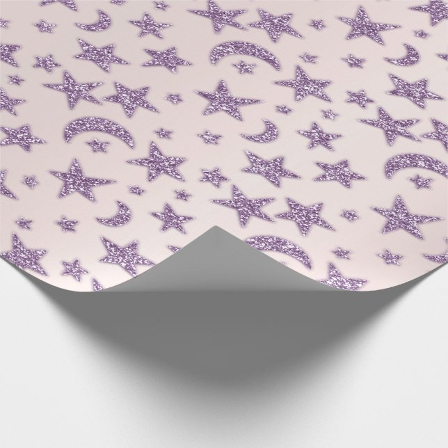 Papier Cadeau Étoiles Et Lune Pink Baby Girl Sparkly Lavender (Coin)