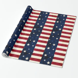 Papier Cadeau Étoiles et motif patriotique de rayures