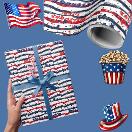 Papier Cadeau Étoiles et rayures 4 juillet Rouge Blanc Bleu Bleu
