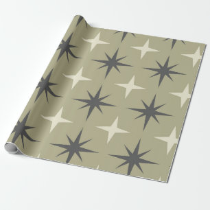 Papier Cadeau Étoiles explosives du milieu du siècle en beige et