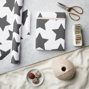 Papier Cadeau Étoiles Gris De Charbon Gras
