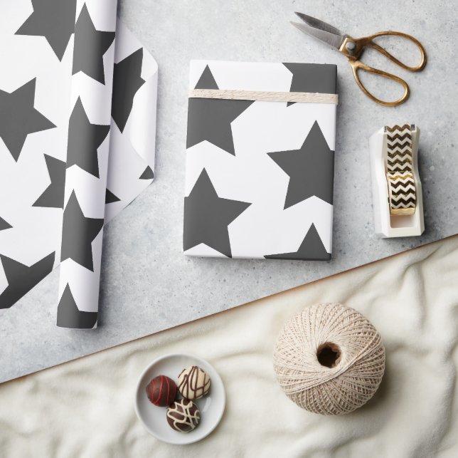 Papier Cadeau Étoiles Gris De Charbon Gras (Artisanat)