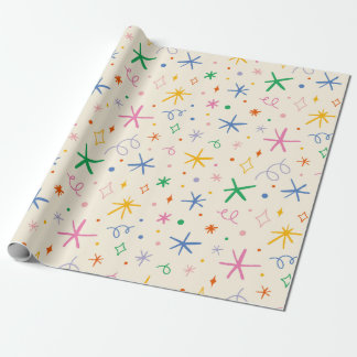 Papier Cadeau étoiles joueuses et tourbillonne motif coloré