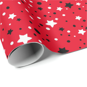 Papier Cadeau étoiles noir et blanc sur rouge