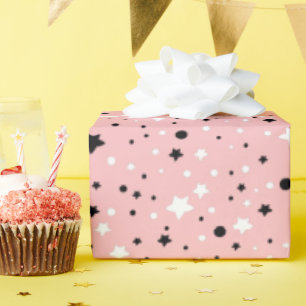 Papier Cadeau Étoiles noires et blanches en rose