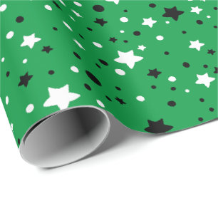 Papier Cadeau étoiles noires et blanches en vert
