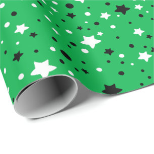 Papier Cadeau étoiles noires et blanches sur fond vert