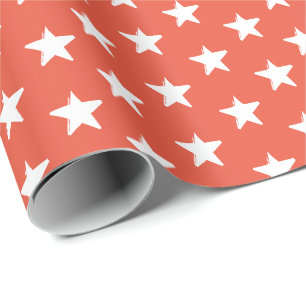 Papier Cadeau Étoiles orange foncé et blanc cadeau motif