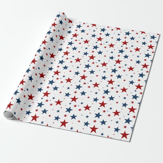Papier Cadeau Étoiles patriotiques en rouge blanc et bleu Motif (Déroulé)