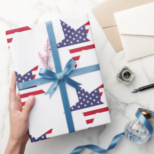 Papier Cadeau Étoiles patriotiques et rayures modernes Rouge Bla