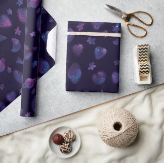 Papier Cadeau Étoiles, planètes et Coeurs