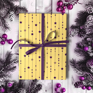 Papier Cadeau Étoiles pourpres Jaune Pop Art Holiday
