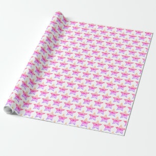 Papier Cadeau Etoiles roses et blanches Motif Noël Élégant