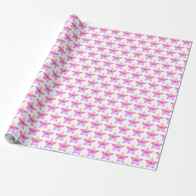 Papier Cadeau Etoiles roses et blanches Motif Noël Élégant (Déroulé)