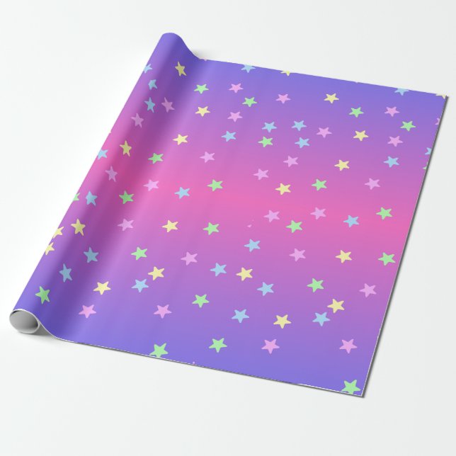 Papier Cadeau Étoiles roses et violettes Gradient (Déroulé)