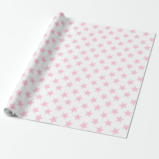 Papier Cadeau Étoiles roses motif sur blanc (Déroulé)