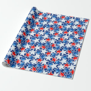 Papier Cadeau étoiles rouges blanches et bleues