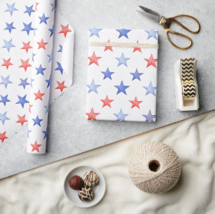 Papier Cadeau Étoiles rouges blanches et bleues patriotiques