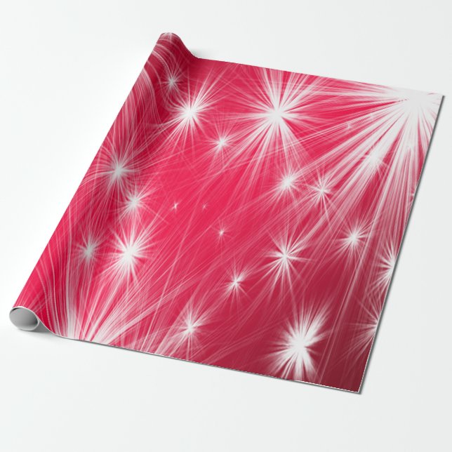 Papier Cadeau étoiles rouges de Noël avec des flocons de neige e (Déroulé)