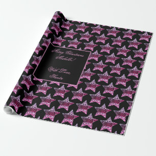 Papier Cadeau Etoiles rouges noires et roses Motif Noël Élégant