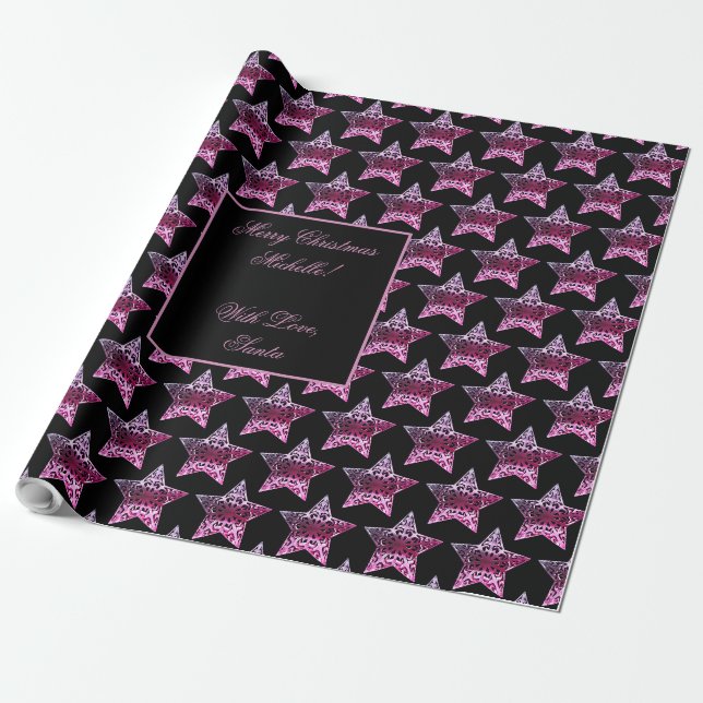 Papier Cadeau Etoiles rouges noires et roses Motif Noël Élégant (Déroulé)