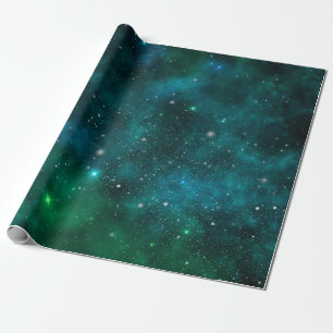 Papier Cadeau Étoiles scintillantes sur fond d'espace vert foncé