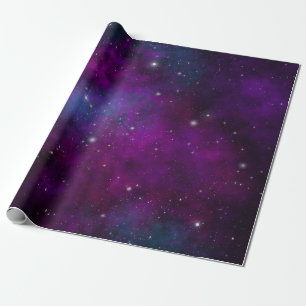 Papier Cadeau Étoiles scintillantes sur fond spatial violet fonc