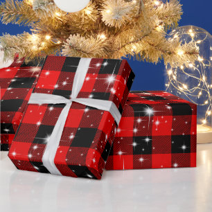 Papier Cadeau Étoiles Sur Buffalo Plaid