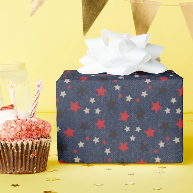 Papier Cadeau Étoiles sur Denim (Fête d'anniversaire)