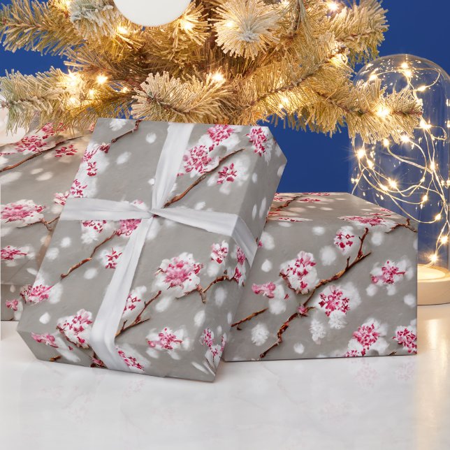 Papier Cadeau Étonnante fleurs de cerisiers roses et argentés Im (Vacances)
