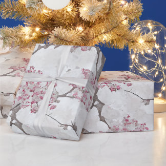 Papier Cadeau Étonnante fleurs de cerisiers roses et argentés Im